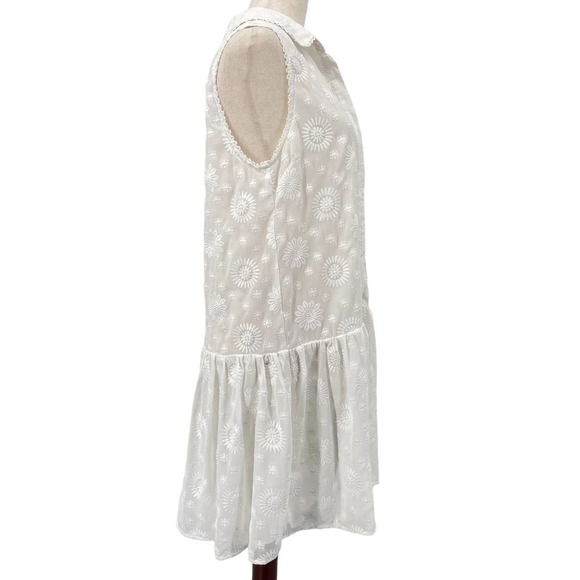 Maeve Anthropologie White Floral Lace Sleeveless Drop Wasit Flared Mini Dress M - Picture 4 of 10